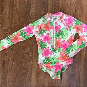 Girl’s Pink and Green Floral Swimsuit by Wonder Nation - Size Small (6-6X)